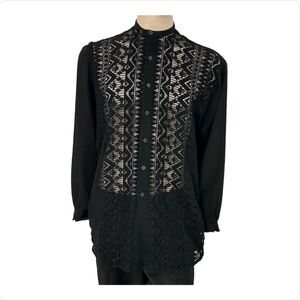 Black White Men's Shirt Half Transparent { Med: 16 ½ / 14 ½  31 } BLACK